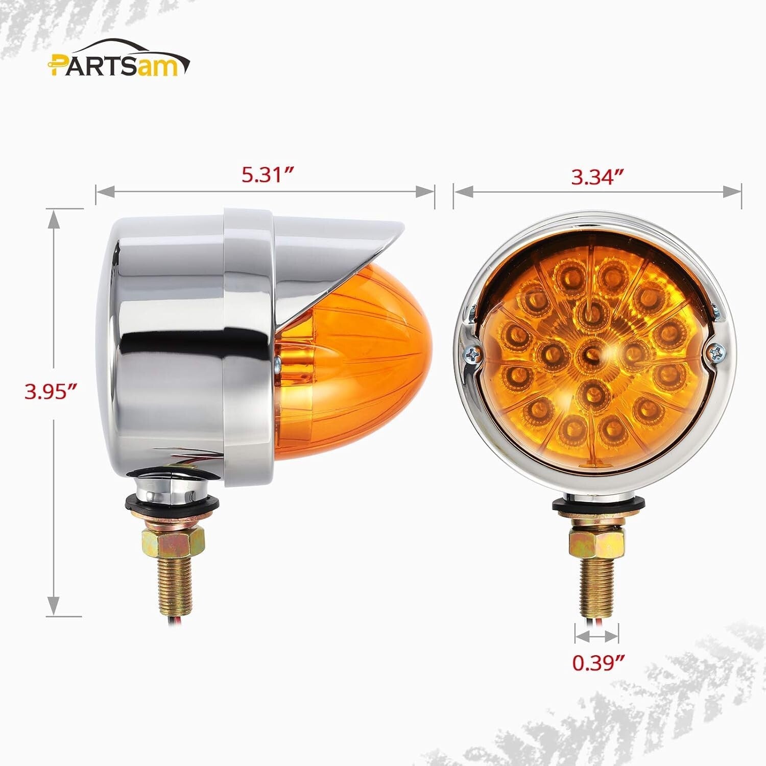 Heavy-Duty Watermelon LED Turn Signal Lights - Amber 17 LED, Chrome Finish