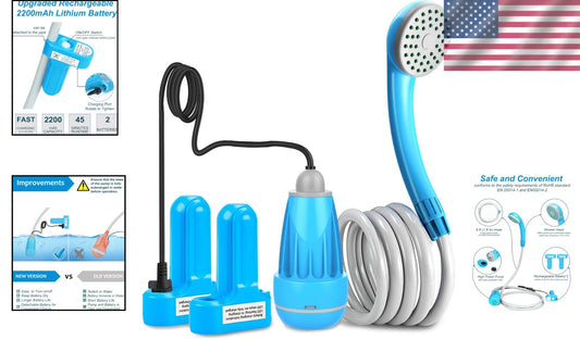Versatile Indoor & Outdoor Portable Shower with USB Recharge - 90-120 Mins Use