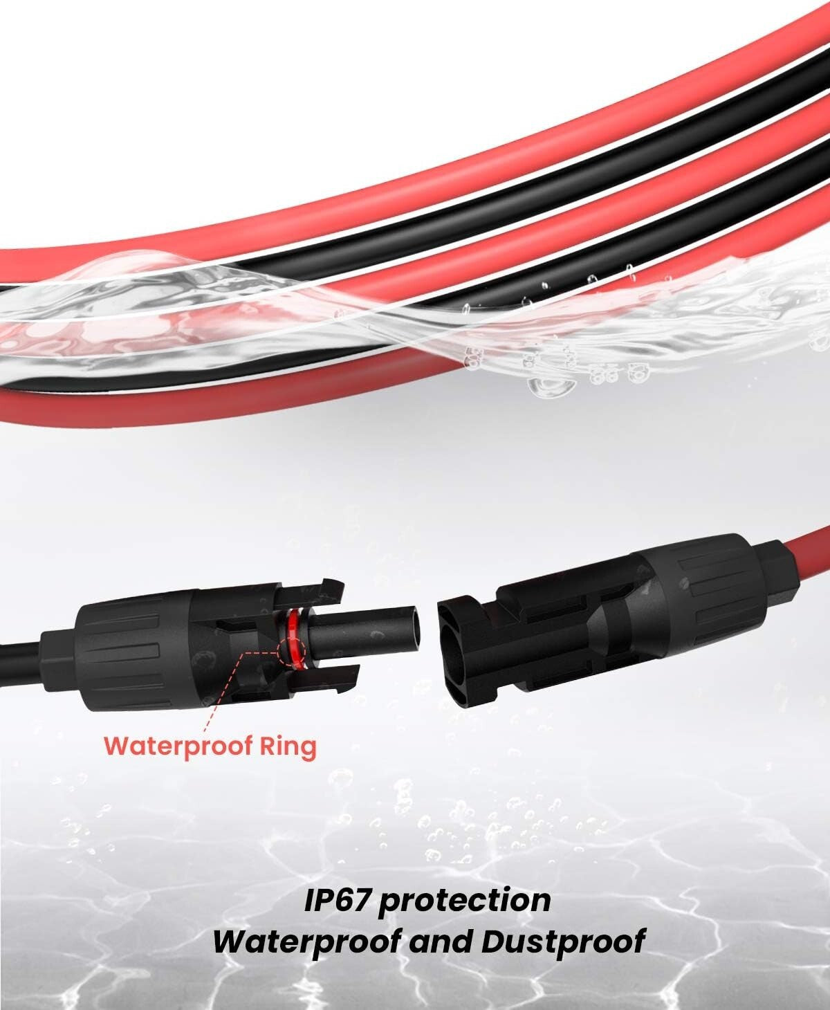 70FT 10AWG Weatherproof Solar Extension Cable with Male & Female Connectors