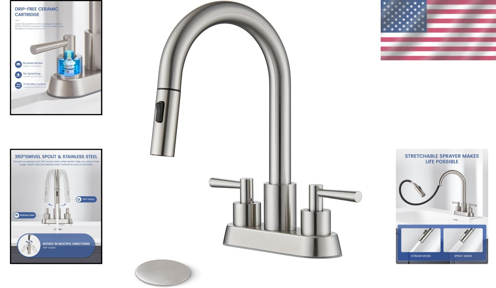 Elegant 4-Inch Centerset Bathroom Faucet with Dual Handles & Easy Drain Assembly