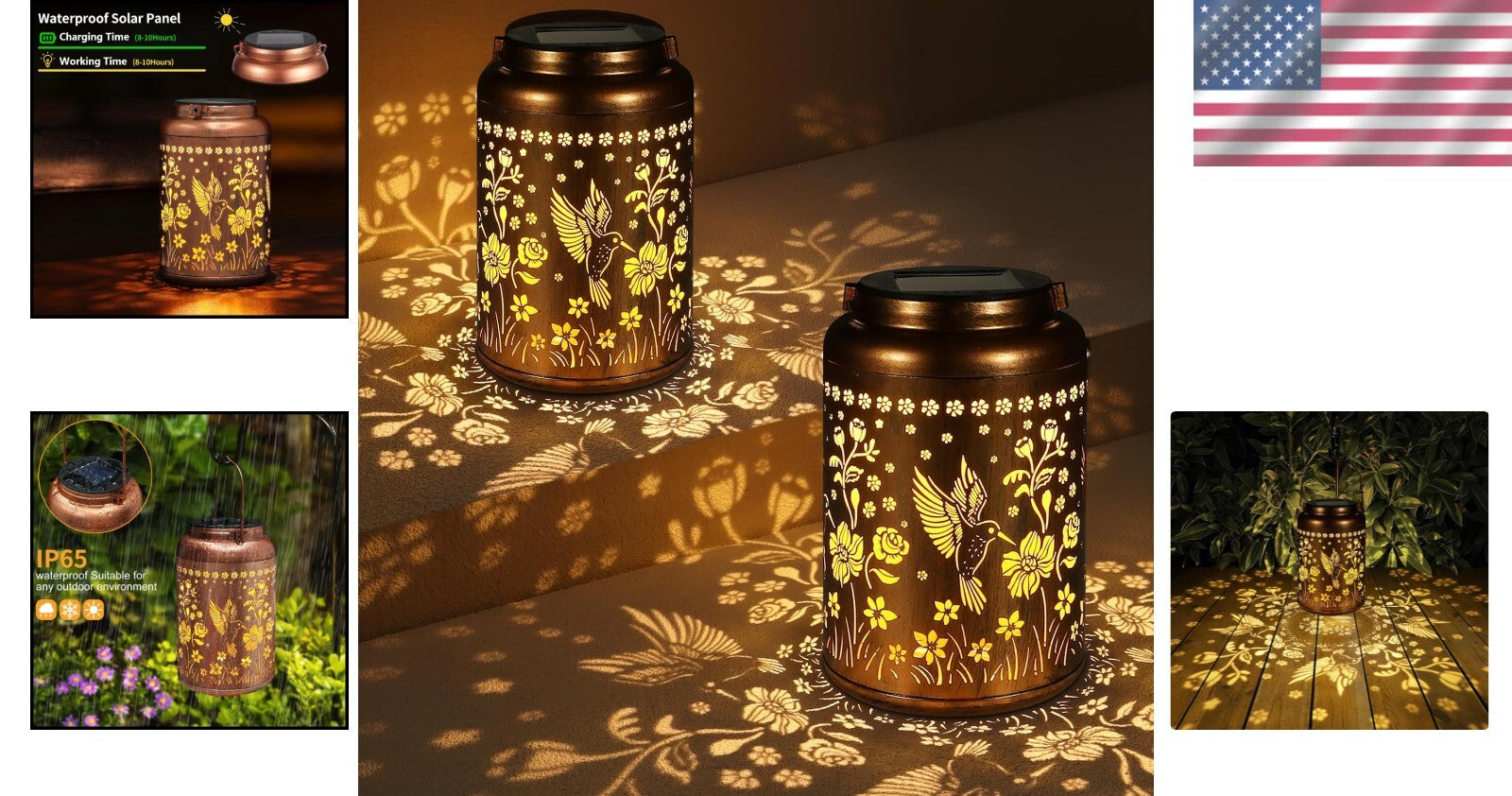 Waterproof Solar Lanterns - Hummingbird Hanging Lights for Garden Gifts 2PK