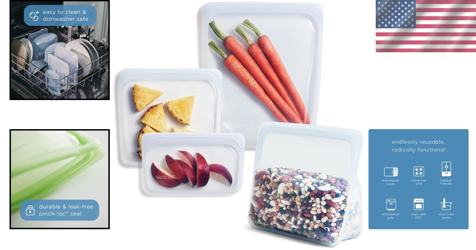 Eco-Friendly 4-Pack Silicone Food Storage Bags - Leakproof, Clear & Reusable