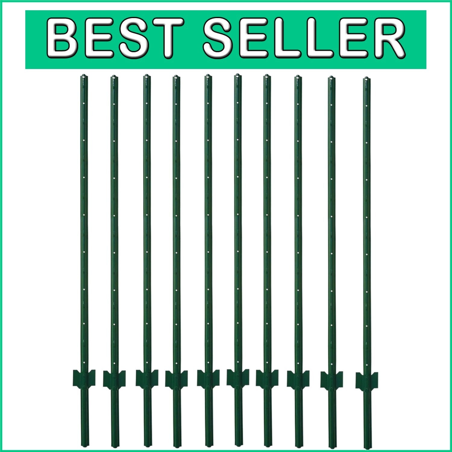 Durable 3-Foot Powder Coated Green Steel Fence Post - 10 Pack for Garden Fencing