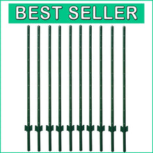 Load image into Gallery viewer, Durable 3-Foot Powder Coated Green Steel Fence Post - 10 Pack for Garden Fencing
