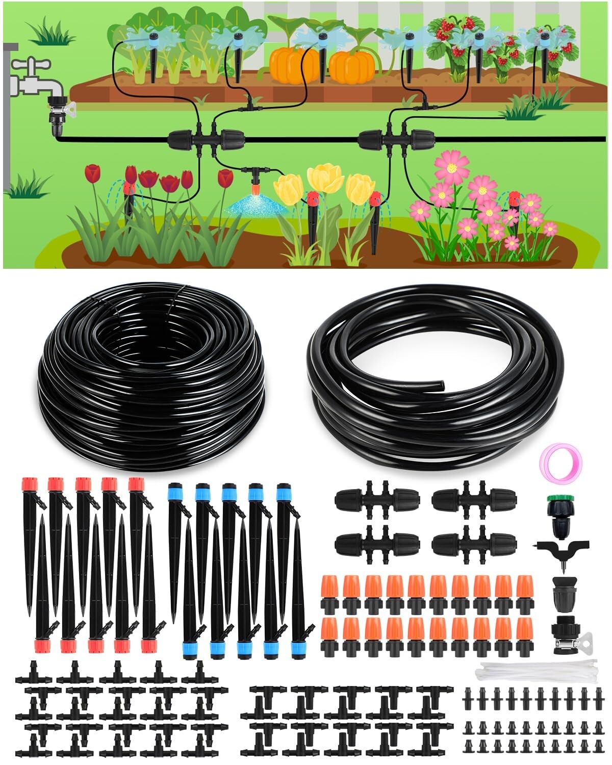 Flexible Modular 230FT Drip Irrigation & Misting System for Garden & Hydroponics