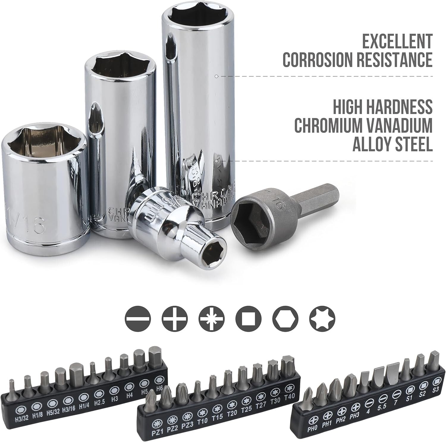 Durable SAE & Metric Mechanic Tool Set with Polished Chrome Finish - 145 Pieces