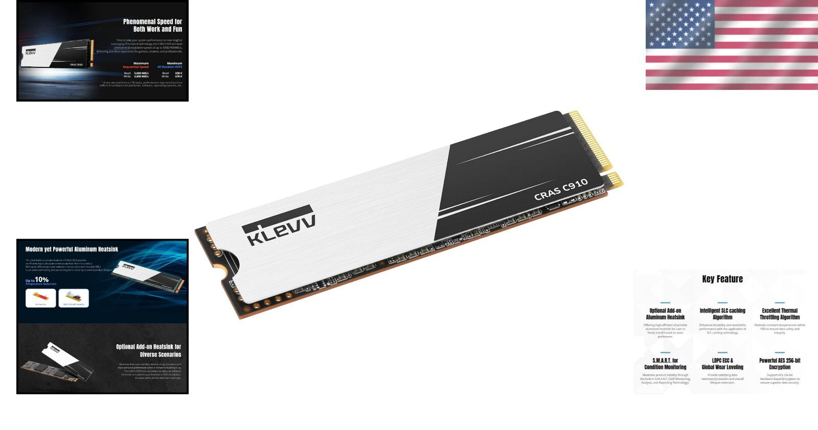 Ultra-Fast 1TB NVMe SSD CRAS C910 with Heatsink - Ideal for Gamers & Creators
