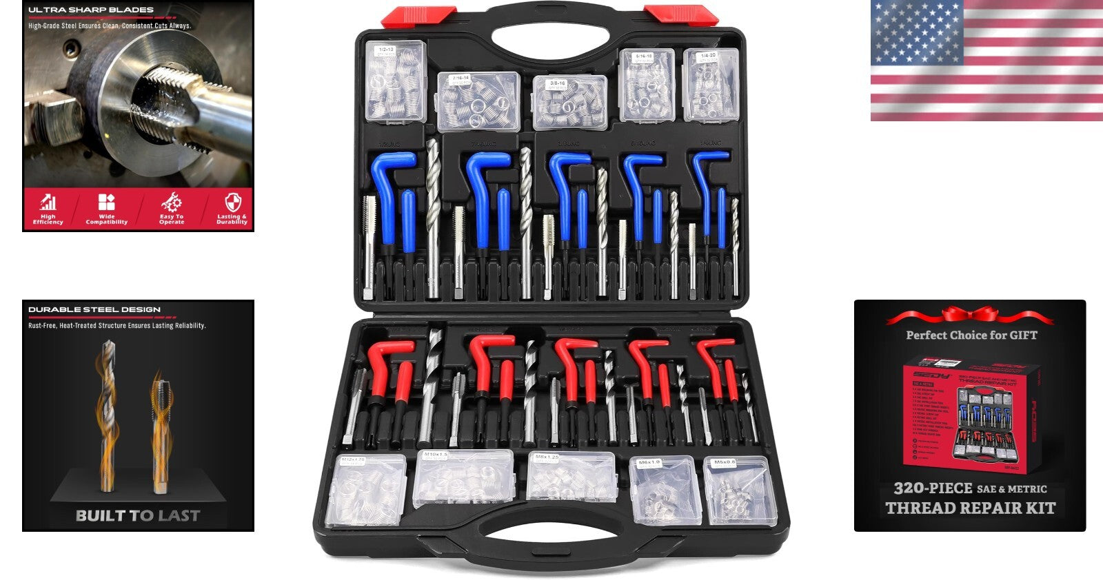 Durable 320-Piece Automotive Heli Coil Set for Rethreading & Spark Plug Repair
