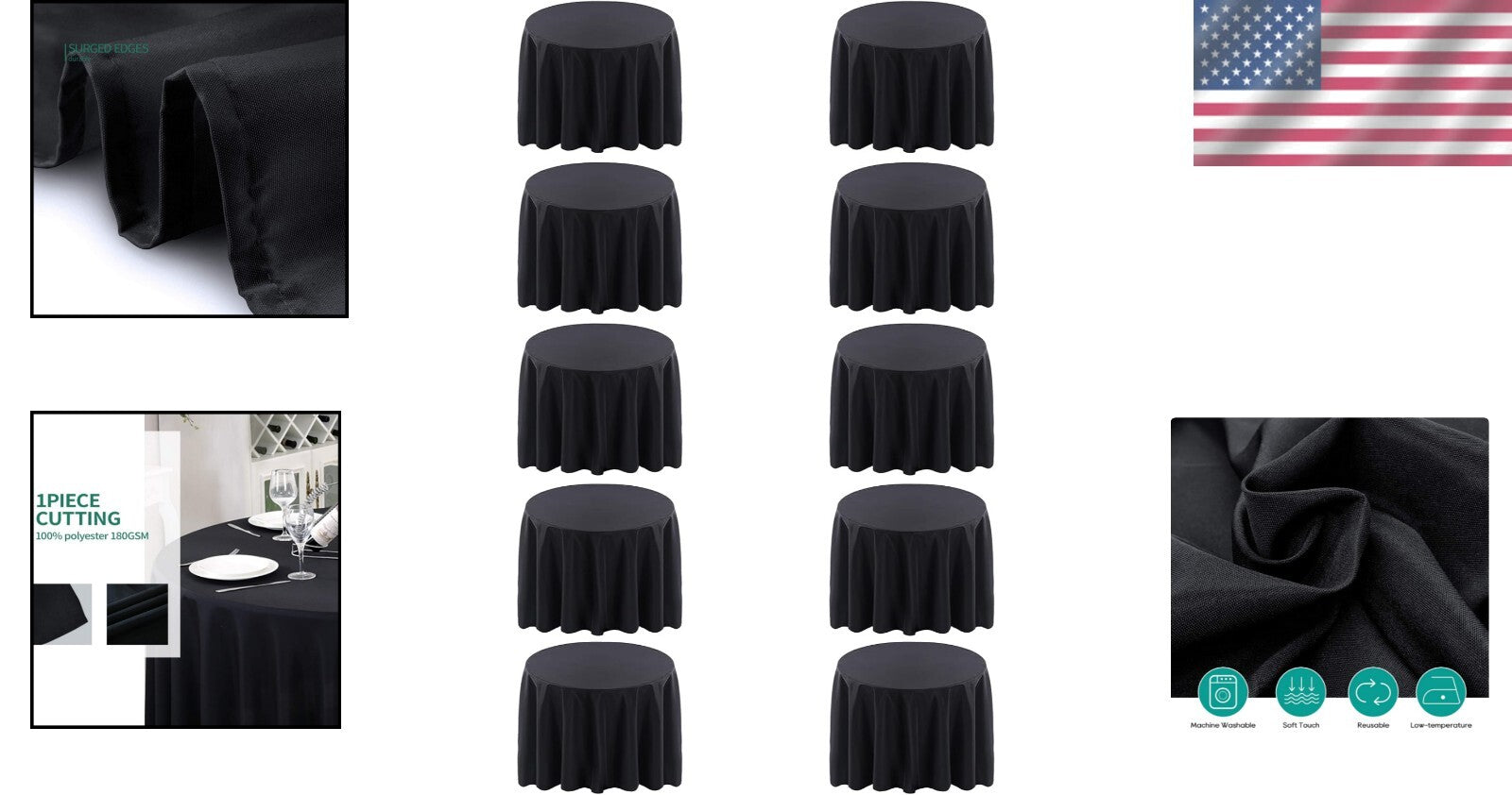 Elegant 120-Inch Black Round Tablecloth 10 Pack - Stain Resistant & Durable