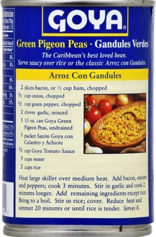 Foods Green Pigeon Peas Gandules, 15 Ounce Pack of 24 - Rich Flavor and Quality