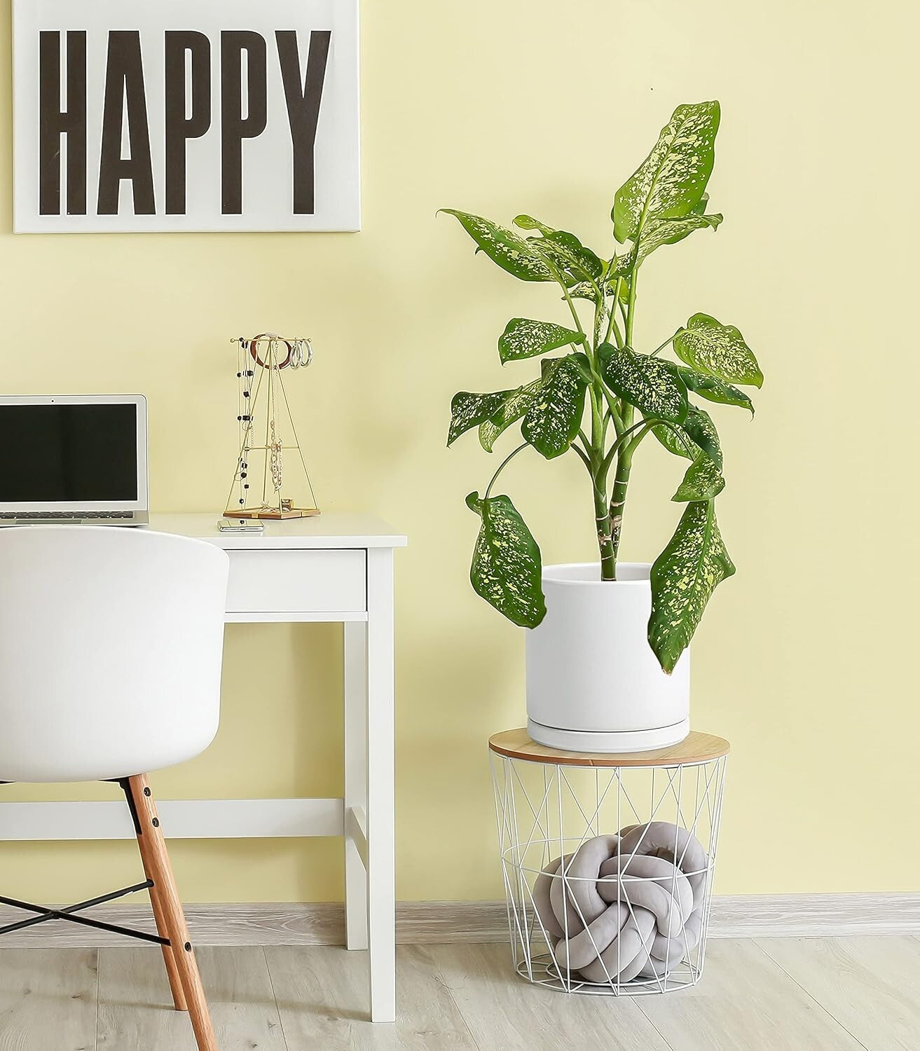 Premium Round Ceramic Planter Pots - 10 Inch with Saucer & Drainage System