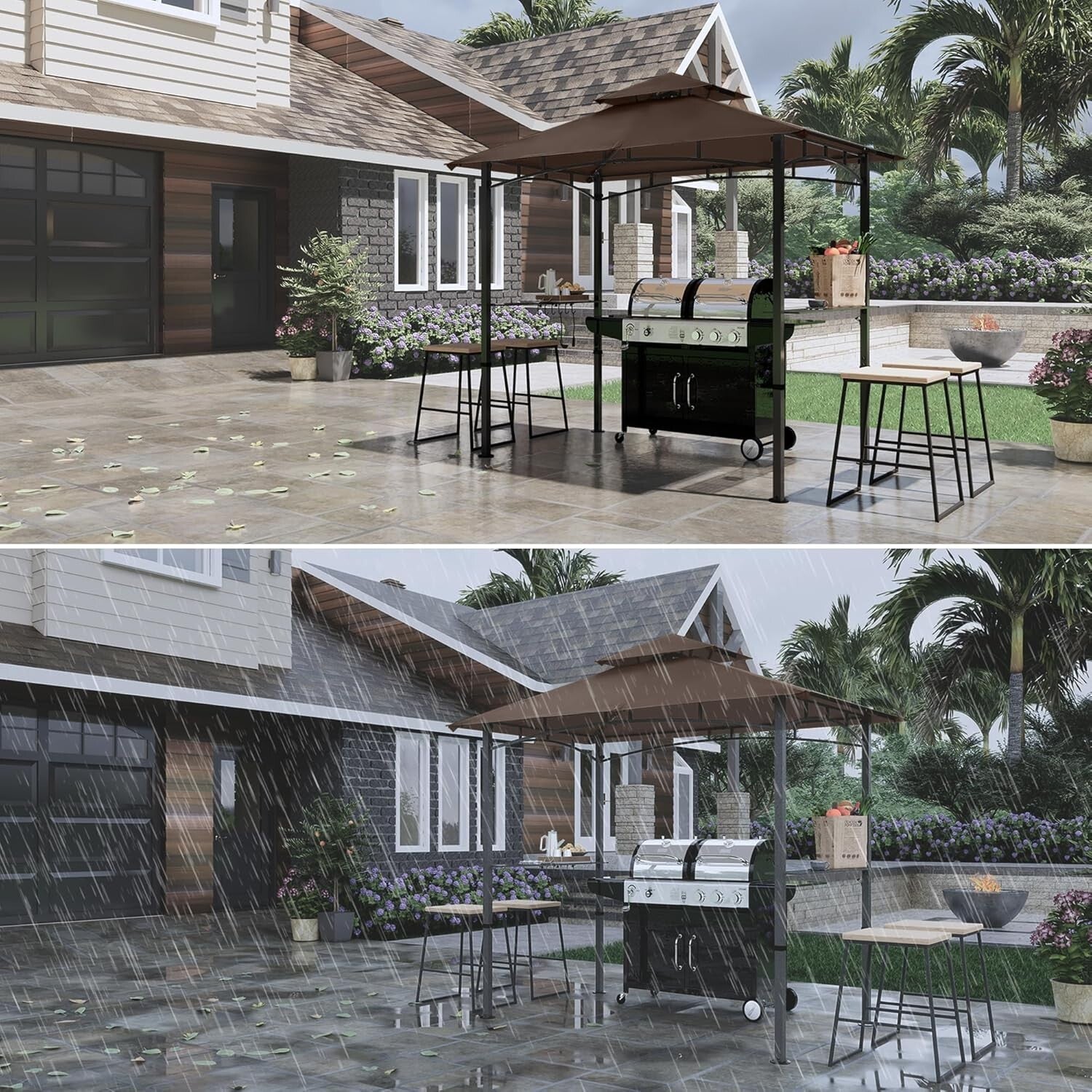 Stylish 8' x 5' BBQ Canopy Gazebo with Waterproof Design and LED Lighting