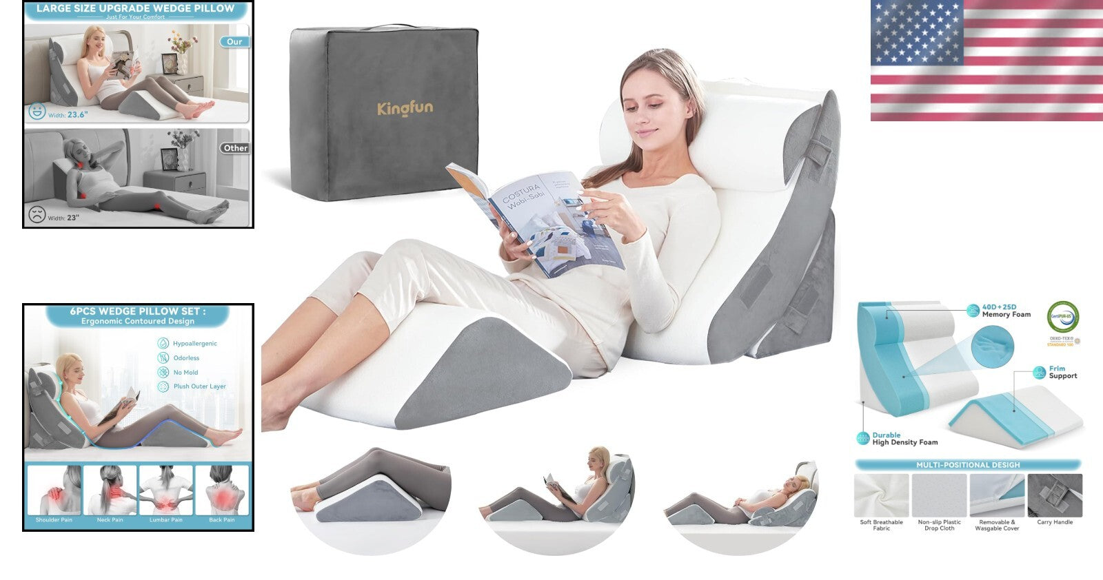 4-Piece Orthopedic Wedge Pillow Set - Memory Foam for Comfort & Recovery