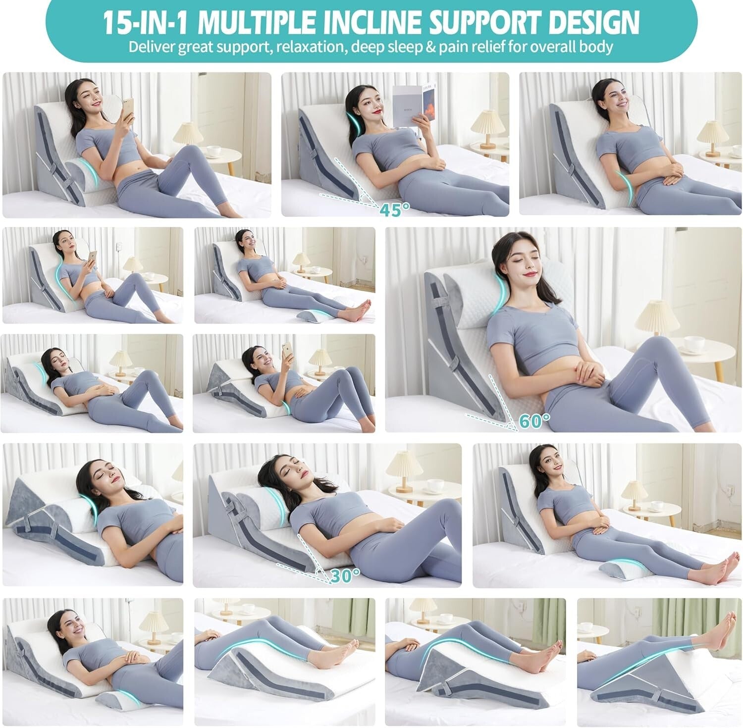 Ergonomic 3-Piece Wedge Pillow Set – Ideal for Sleep, Recovery & Relaxation