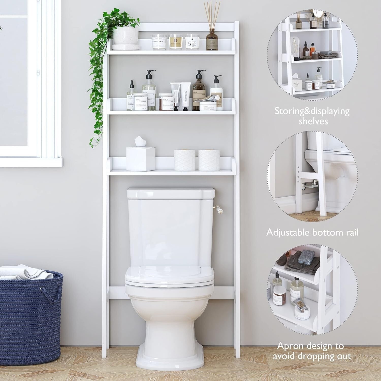 Durable 3-Tier Bathroom Organizer Above Toilet - Easy Assembly, 90lbs Capacity