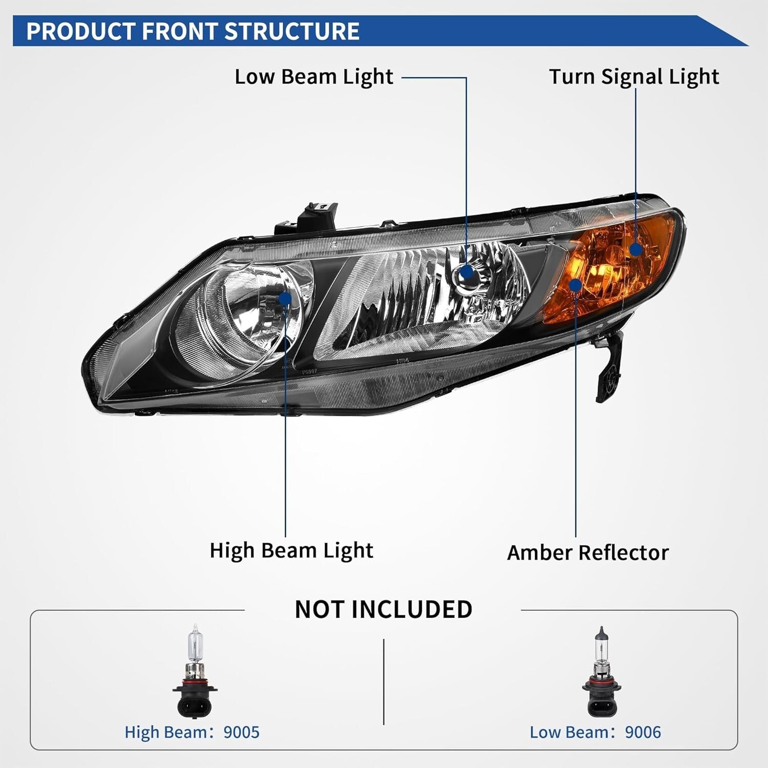DOT Certified Clear Lens Headlight for 2006-2011 Honda Civic - Easy Installation