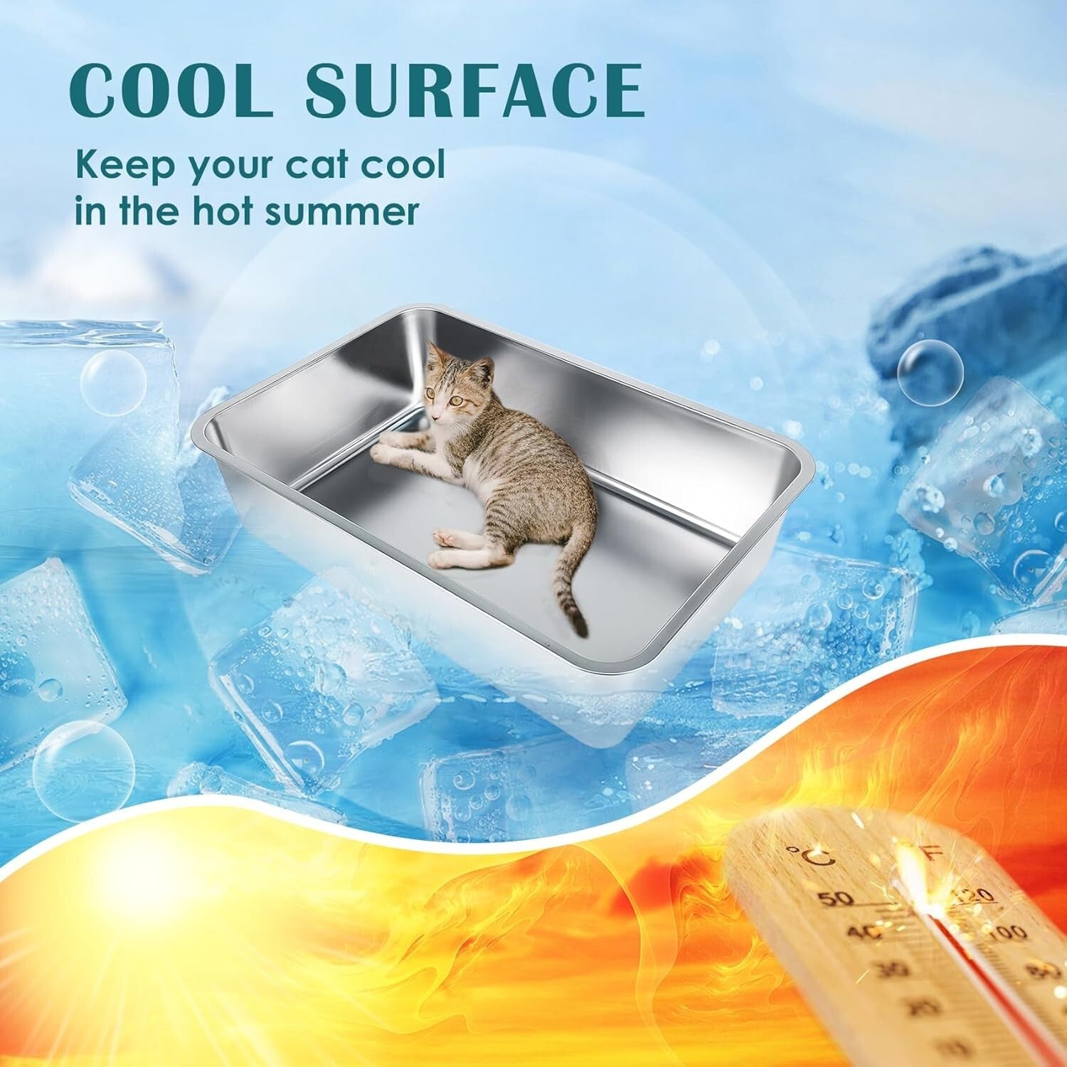 Non-Stick Cat Litter Box - Large Metal Pan with Rounded Corners for Safety