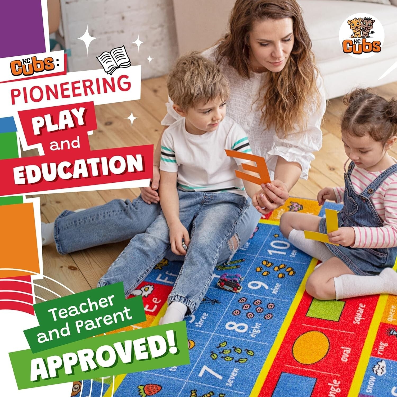 Vibrant Non-Slip Kids Educational Rug - ABC Numbers Shapes Carpet 7'10" x 9'10"