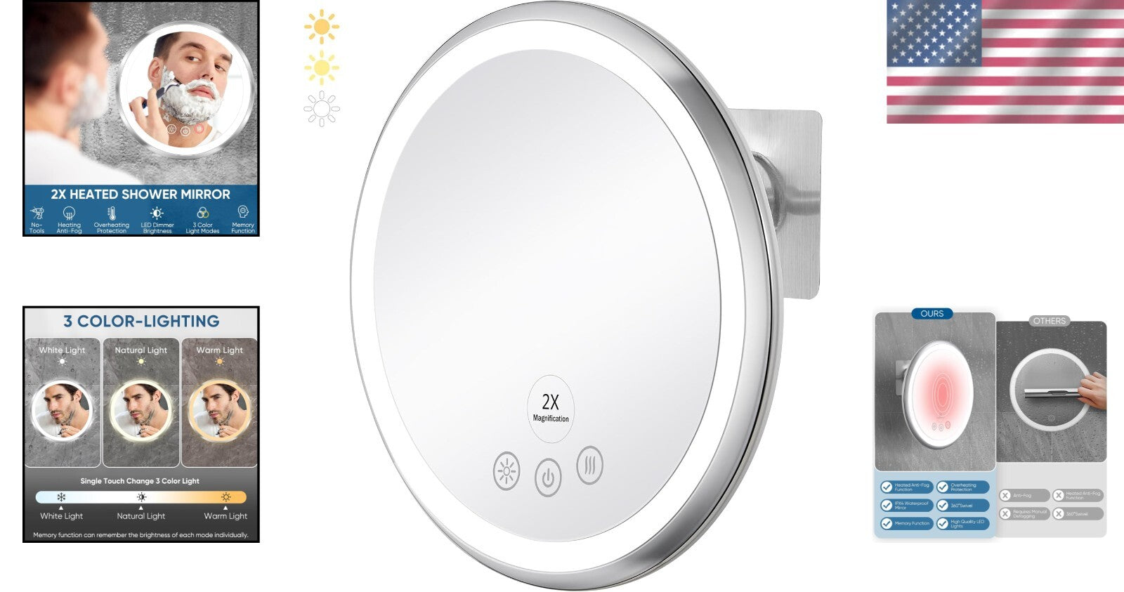 2X Heated Fogless Shower Mirror with Dimmable Light - Stylish Bathroom Upgrade