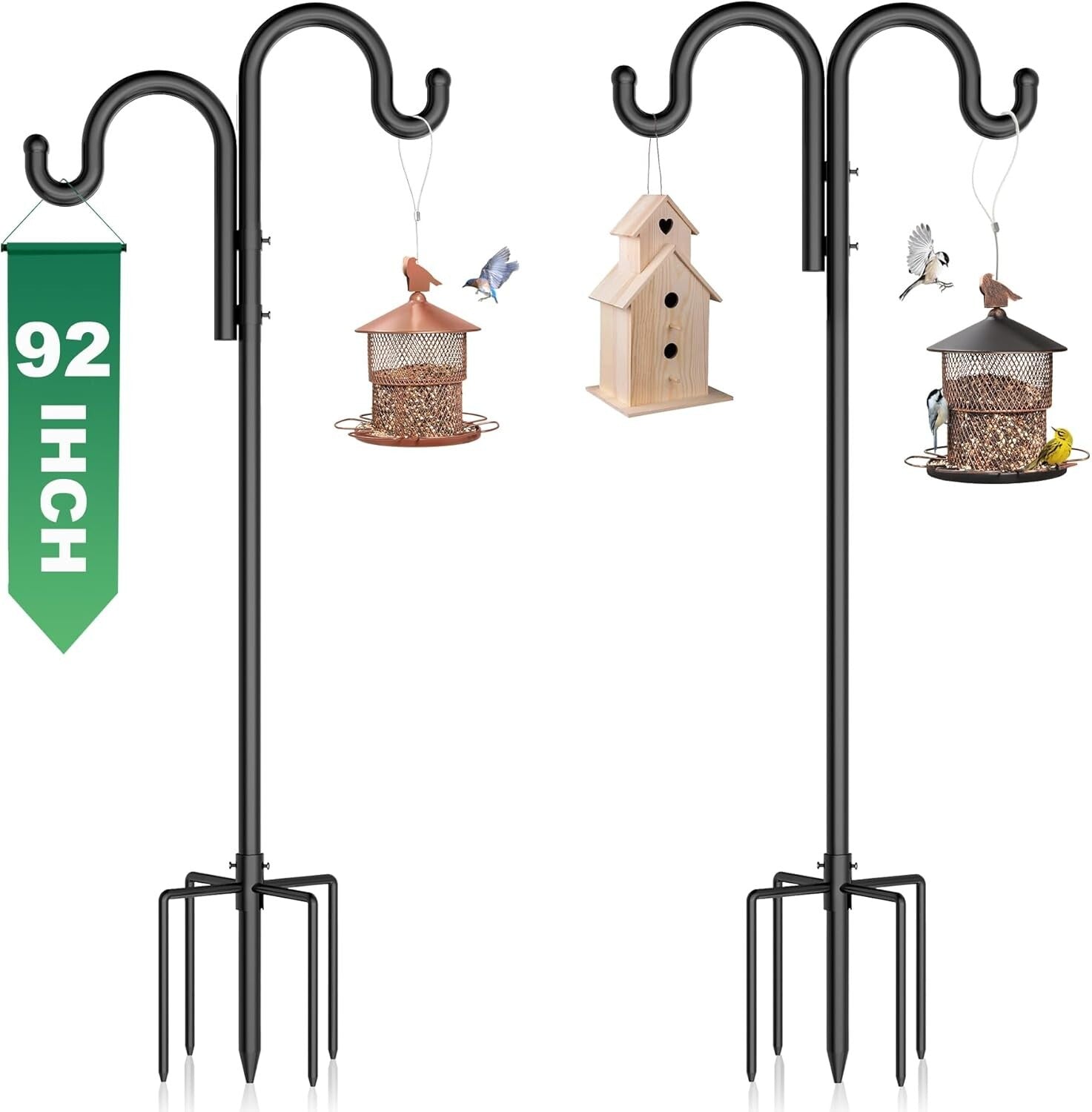 Versatile 2-Pack Double Shepherds Hooks with 5-Prong Base for Premium Stability