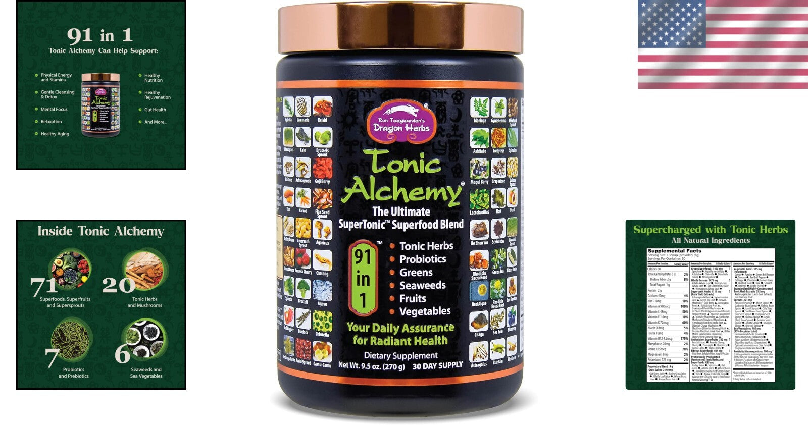 Superfood Greens Powder with Probiotics & Tonic Herbs - Delicious Peach Flavor