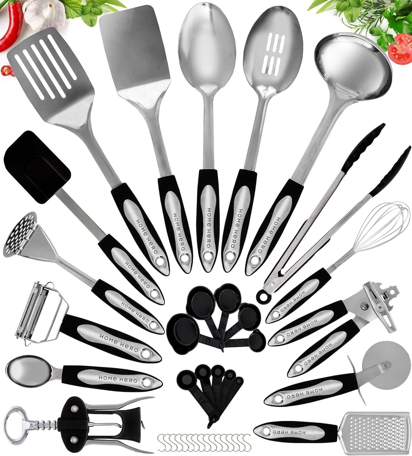 41-Piece Stainless Steel Kitchen Utensils Set - Heat Resistant, Nonstick Gadgets