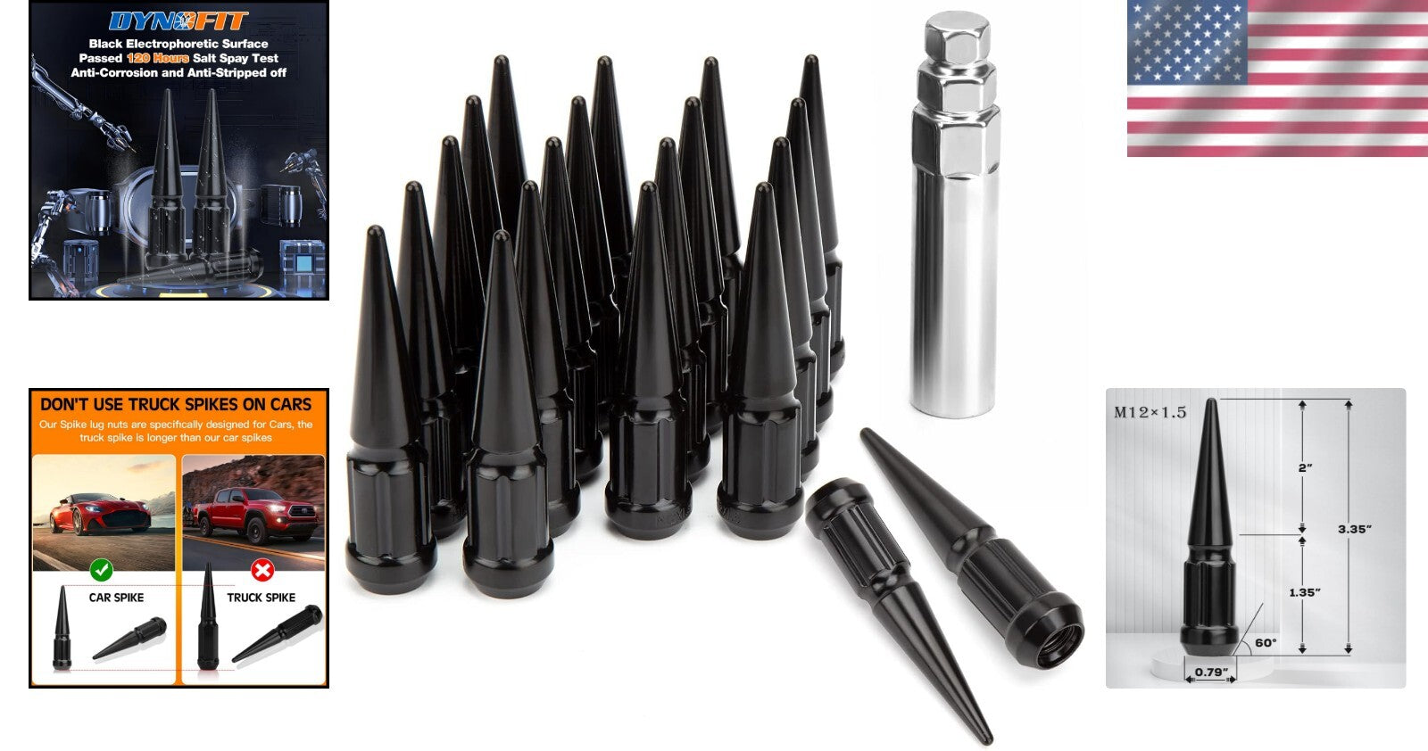 Durable 12x1.5 Wheel Spike Lug Nuts - 3.35” Closed End with Premium Steel Finish