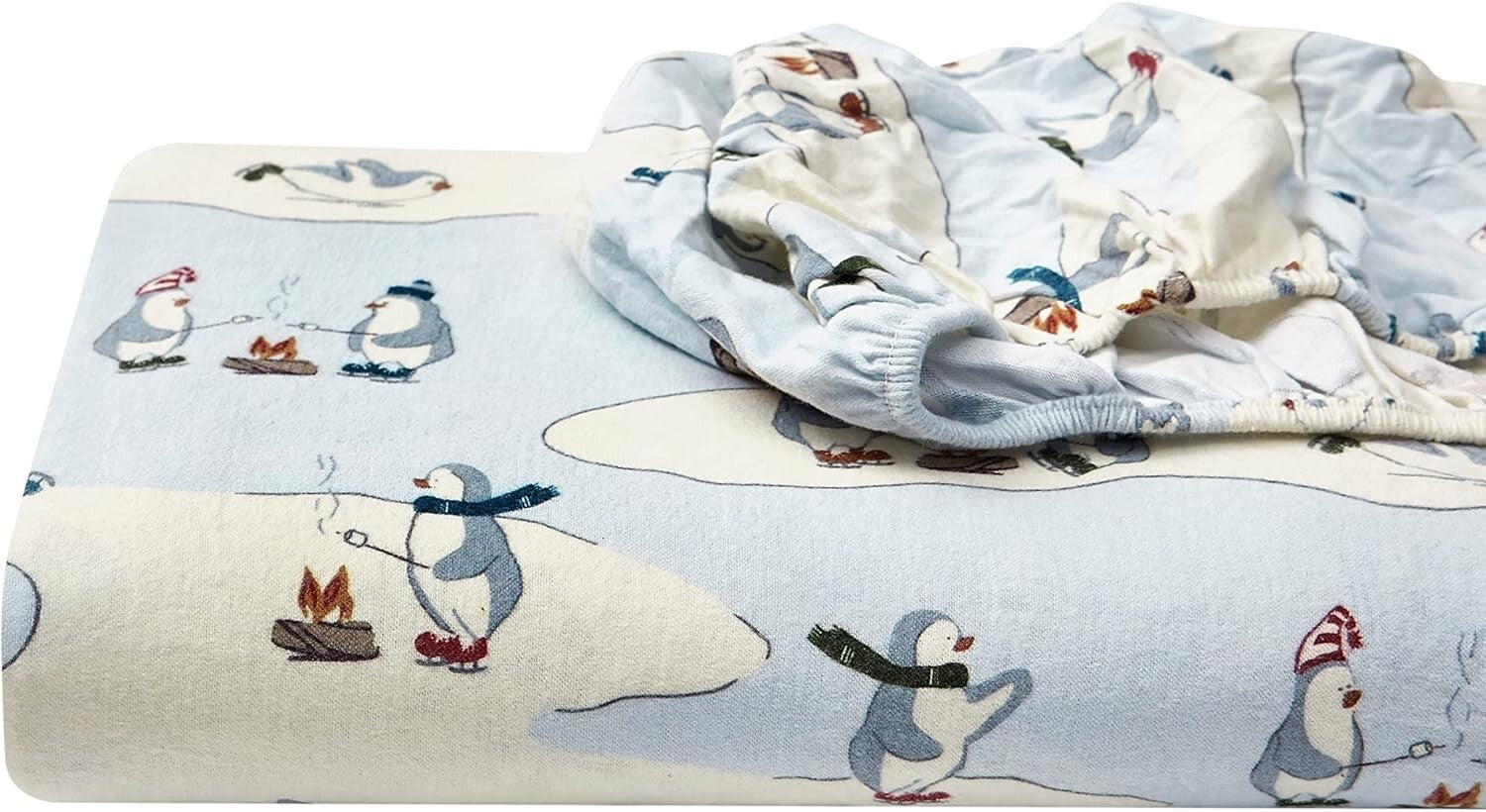 Soft Brushed Cotton Flannel Twin Bedding Set - Skating Penguin Print