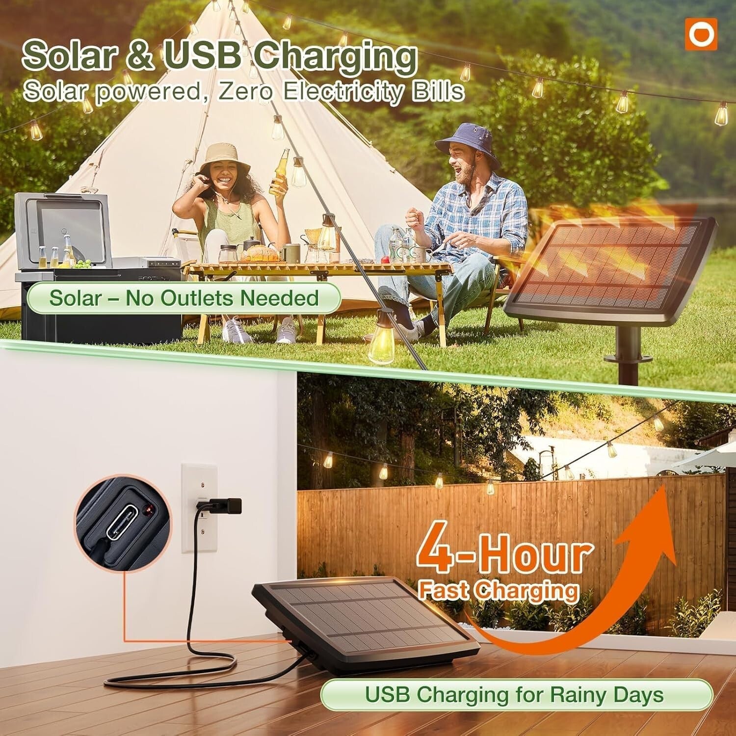 All-Weather Solar String Lights - 24 Shatterproof LED Bulbs Perfect for Patios