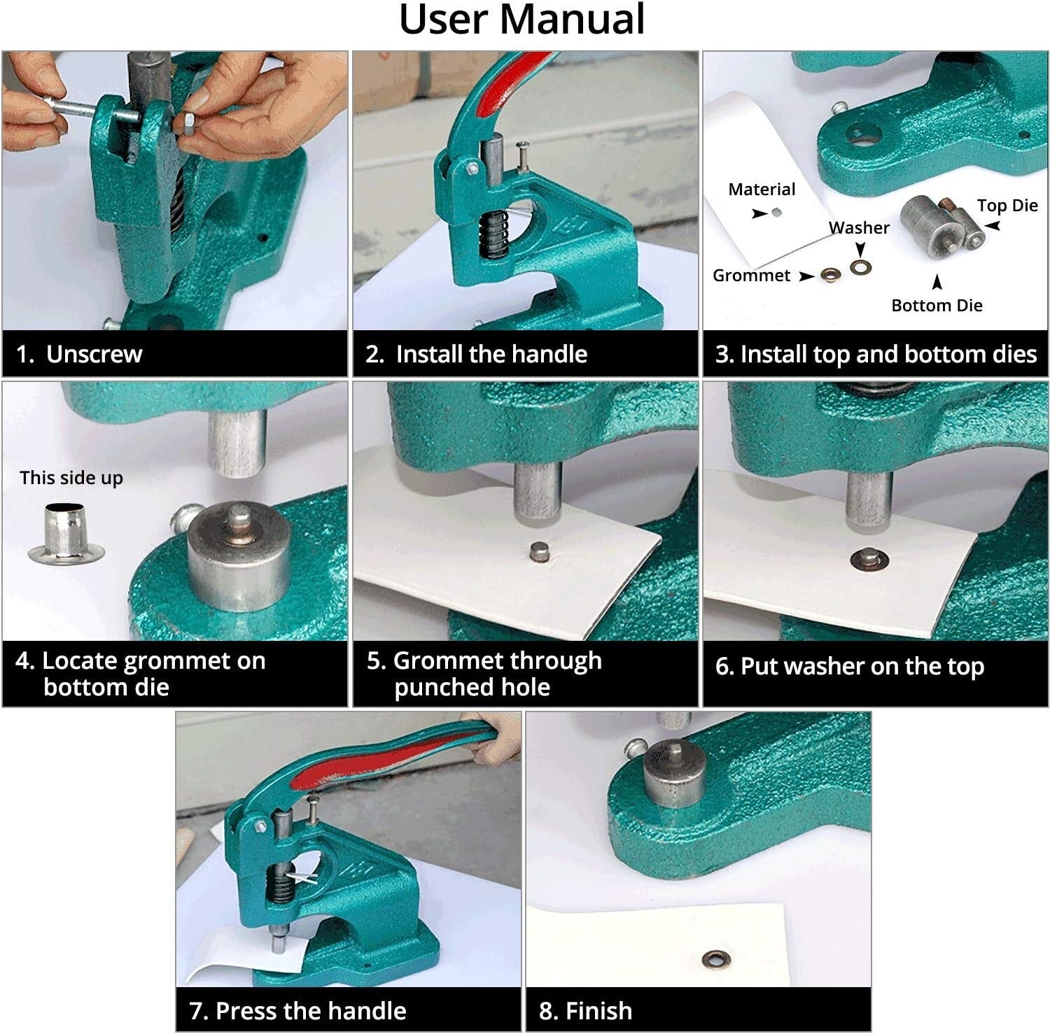 Versatile Eyelet Grommet Punch Tool with 1500 Grommets & Easy Lever Mechanism