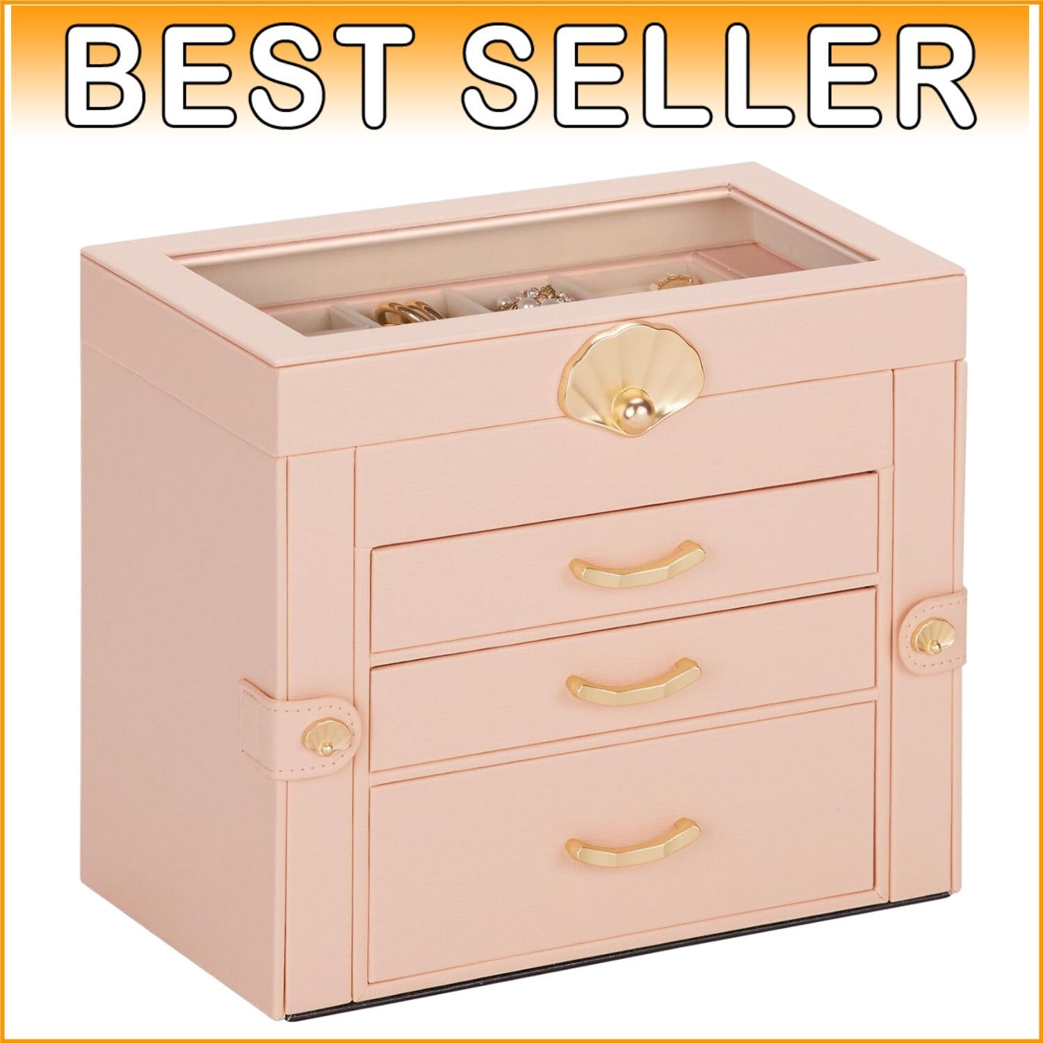 Elegant 3-Drawer Jewelry Holder in Peach Pink – Perfect Gift for All Occasions