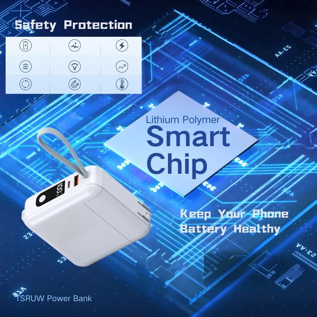 4-in-1 LED Display Power Bank with Built-in Cables - Lightweight & Travel Ready