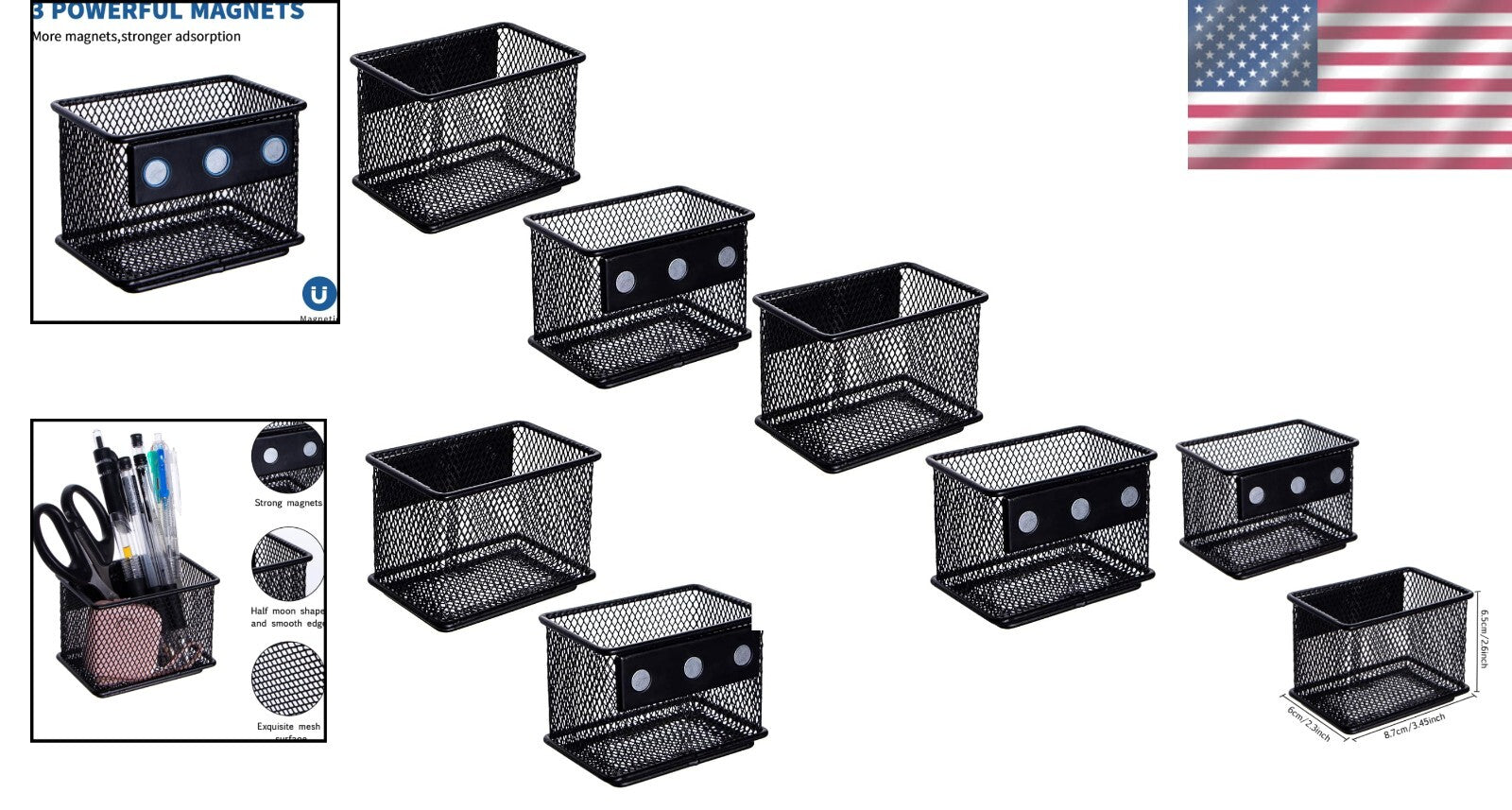 Compact Magnetic Pencil Holders - 3.45x2.3in - Ideal for Clutter-Free Spaces