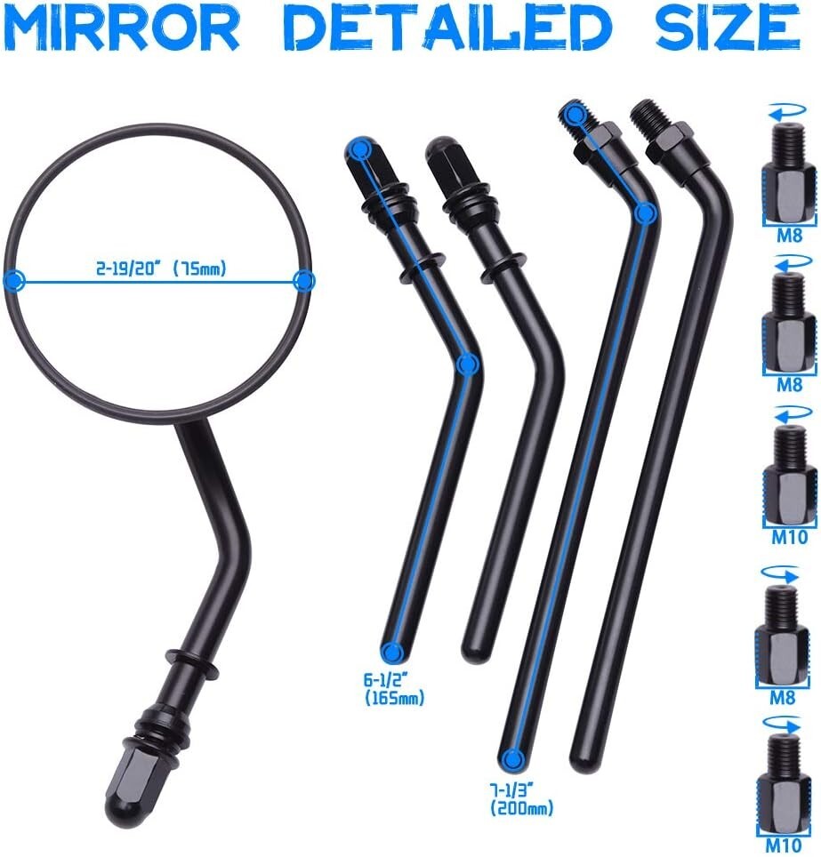 Aluminum 3" Round Mirrors - Black Handlebar Mount for Cruiser & Bobber Bikes