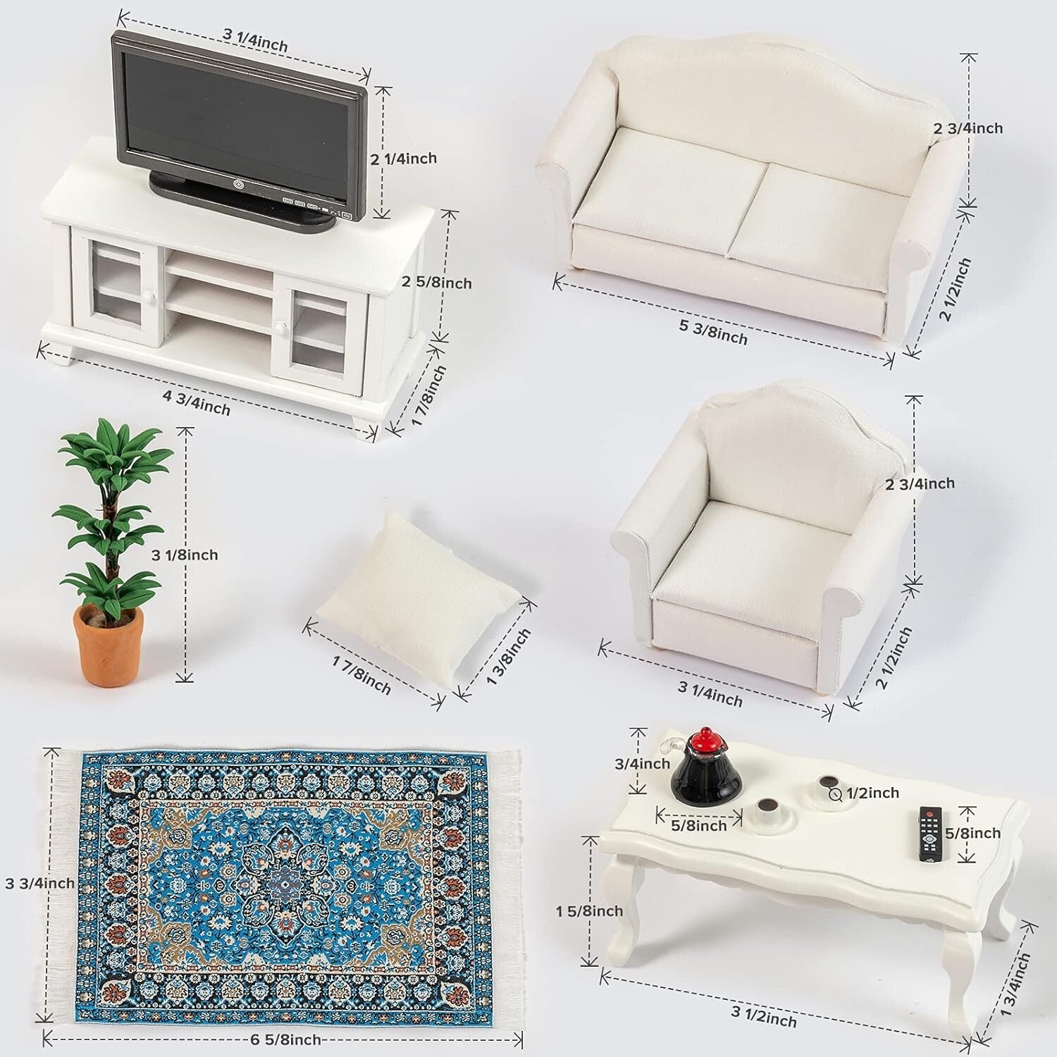 Elegant 1:12 Scale Dollhouse Furniture Kit - Includes Sofa, TV & Accessories