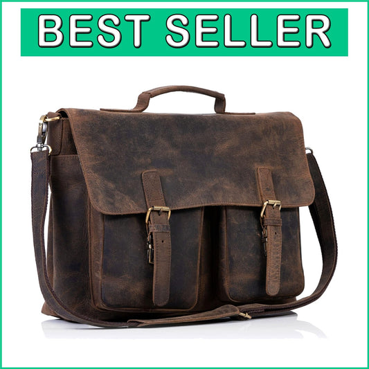 Spacious Buffalo Leather Laptop Messenger Bag - Ideal for Students & Pros