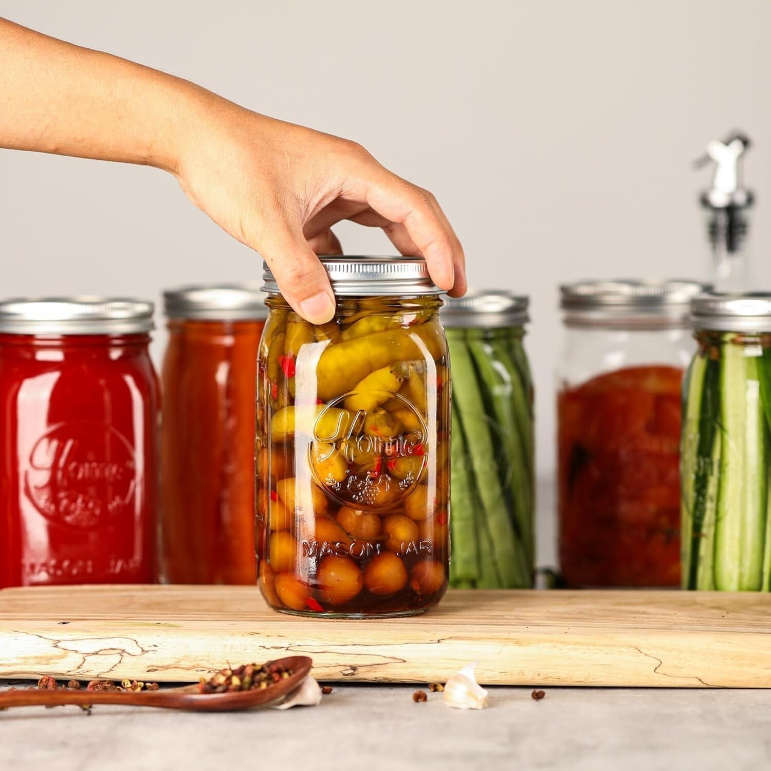 Clear Glass Mason Jars - 12 Pack 32 oz for Leafy Greens, Canning & Kitchen Decor