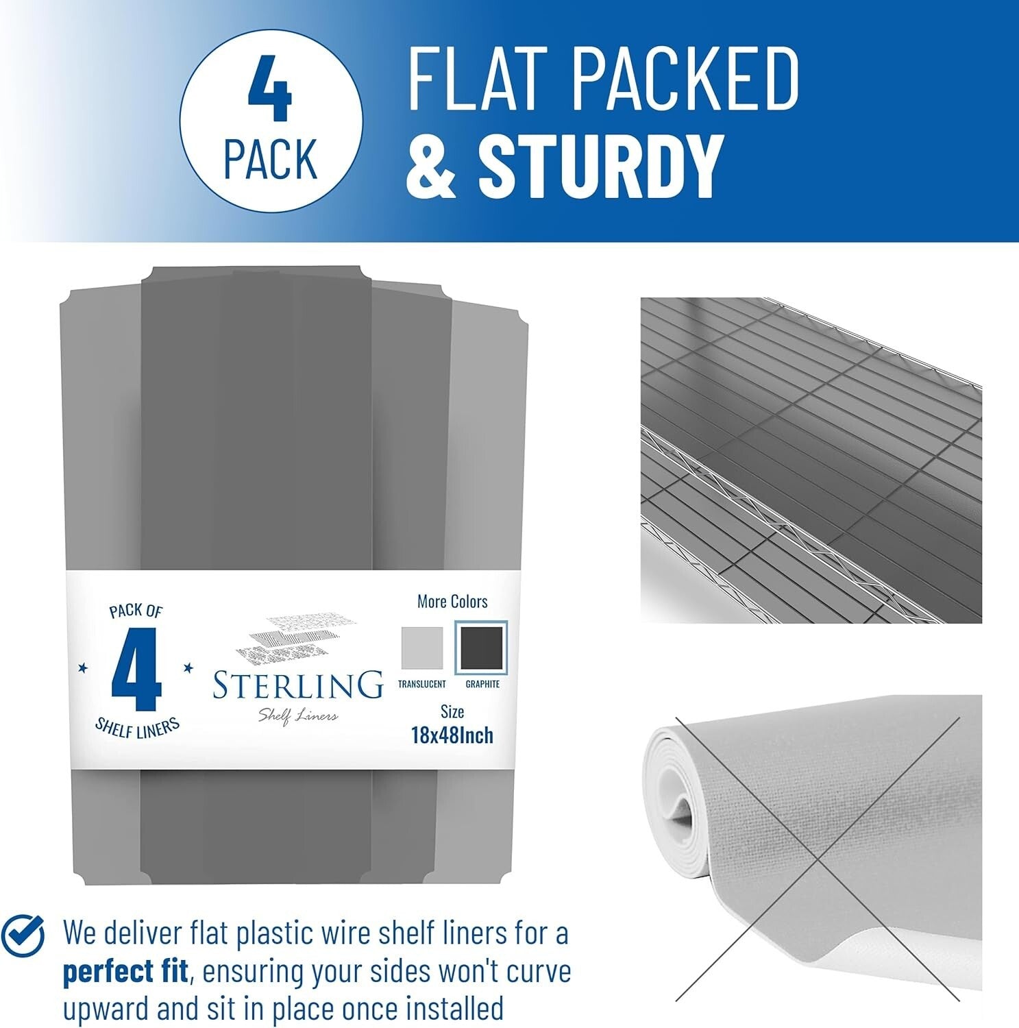 Durable Polypropylene Wire Shelf Liners – 18x48 Set of 4 for Organizing Spaces