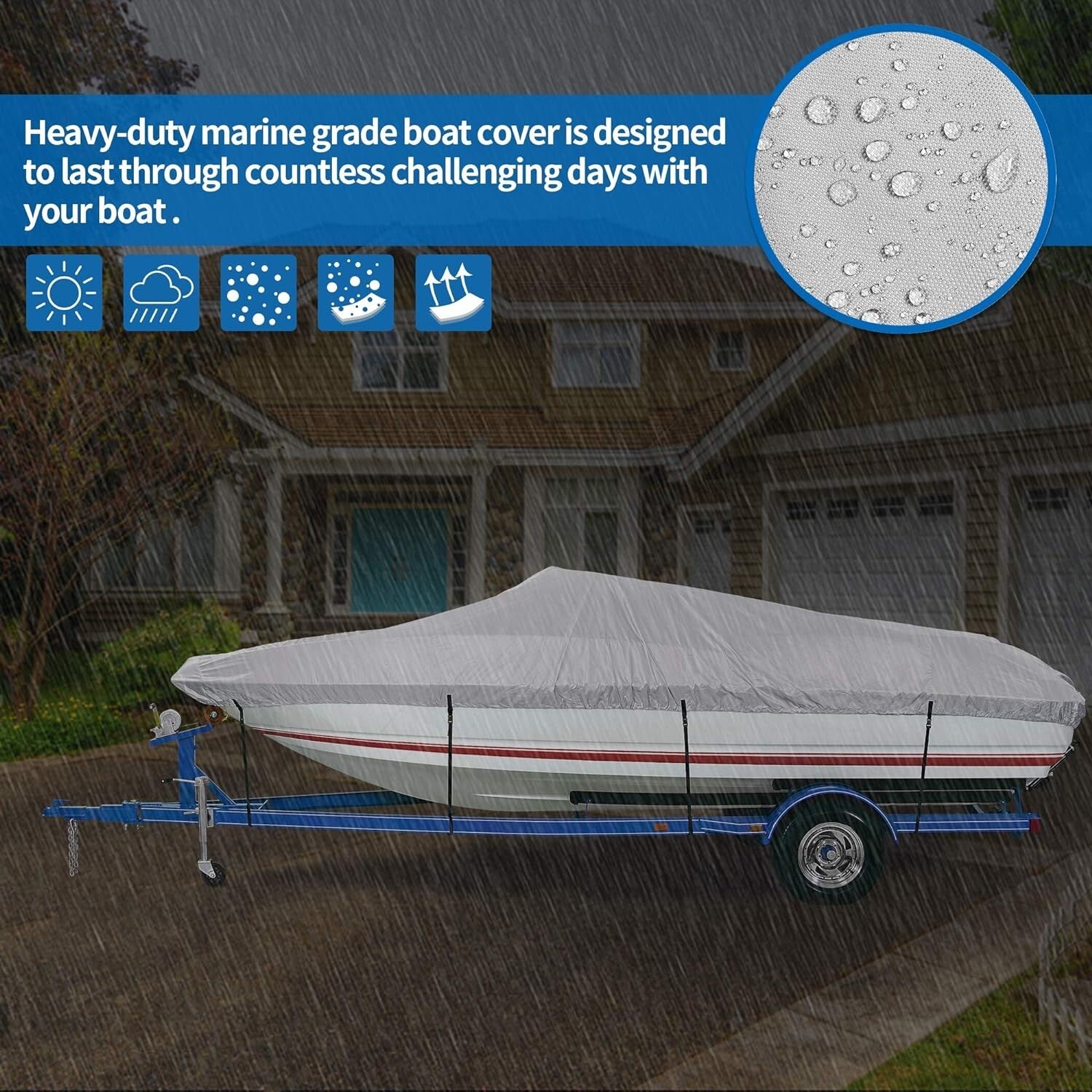 Durable UV Resistant Boat Cover 17'-19' - Fits Fishing, Ski, and Runabout Boats