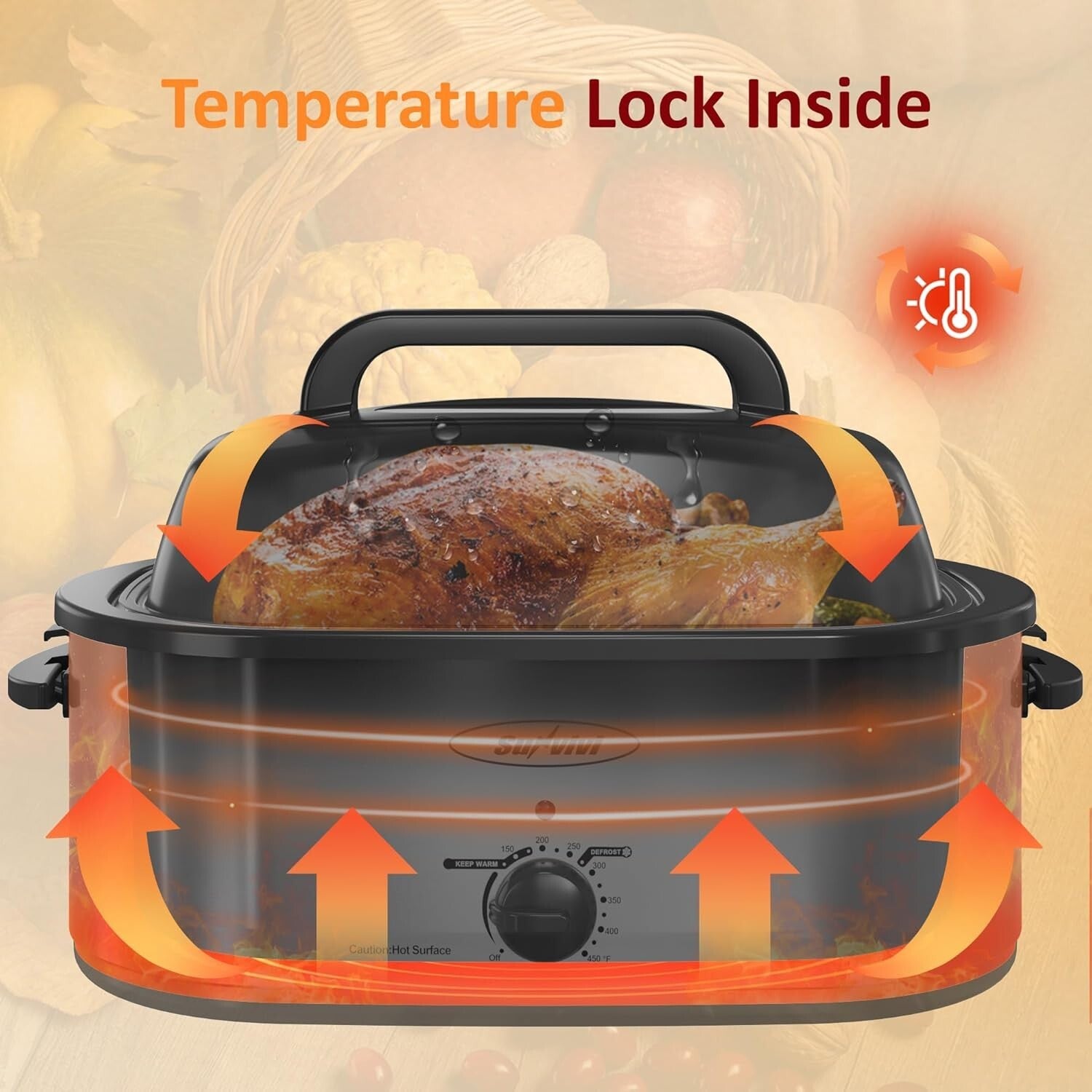 Versatile 24 Quart Electric Turkey Roaster with Cool-Touch Handles - Easy Clean