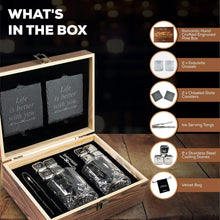 Load image into Gallery viewer, Engraved Whisky Glass and Stainless Steel Stones Set - Unique Anniversary Gift