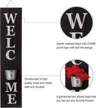 Load image into Gallery viewer, Elegant Vertical Farmhouse Welcome Sign with Black Hanging Planter Decoration