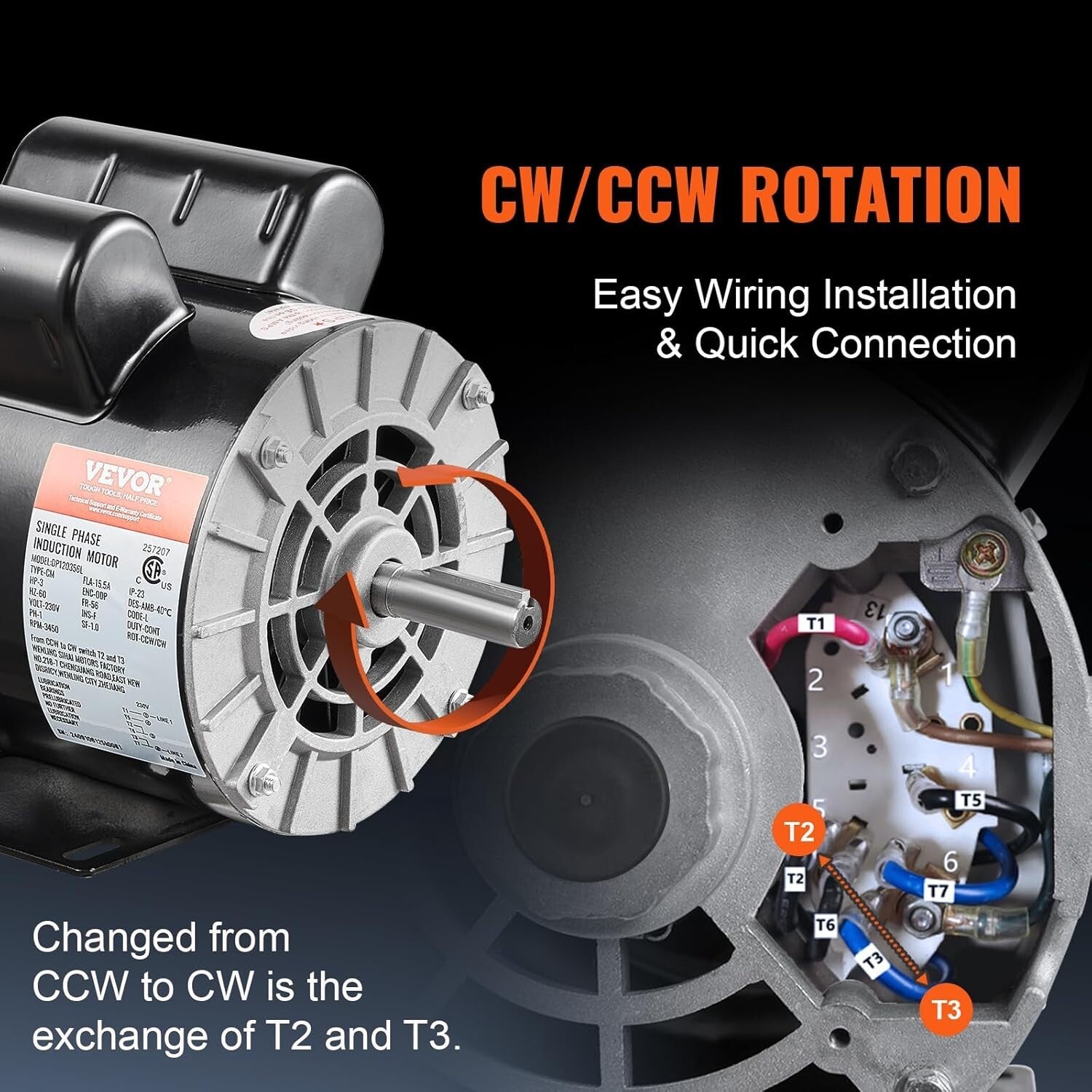 High Efficiency 3HP Compressor Motor - 3450 RPM with Keyed Shaft for Air Tools