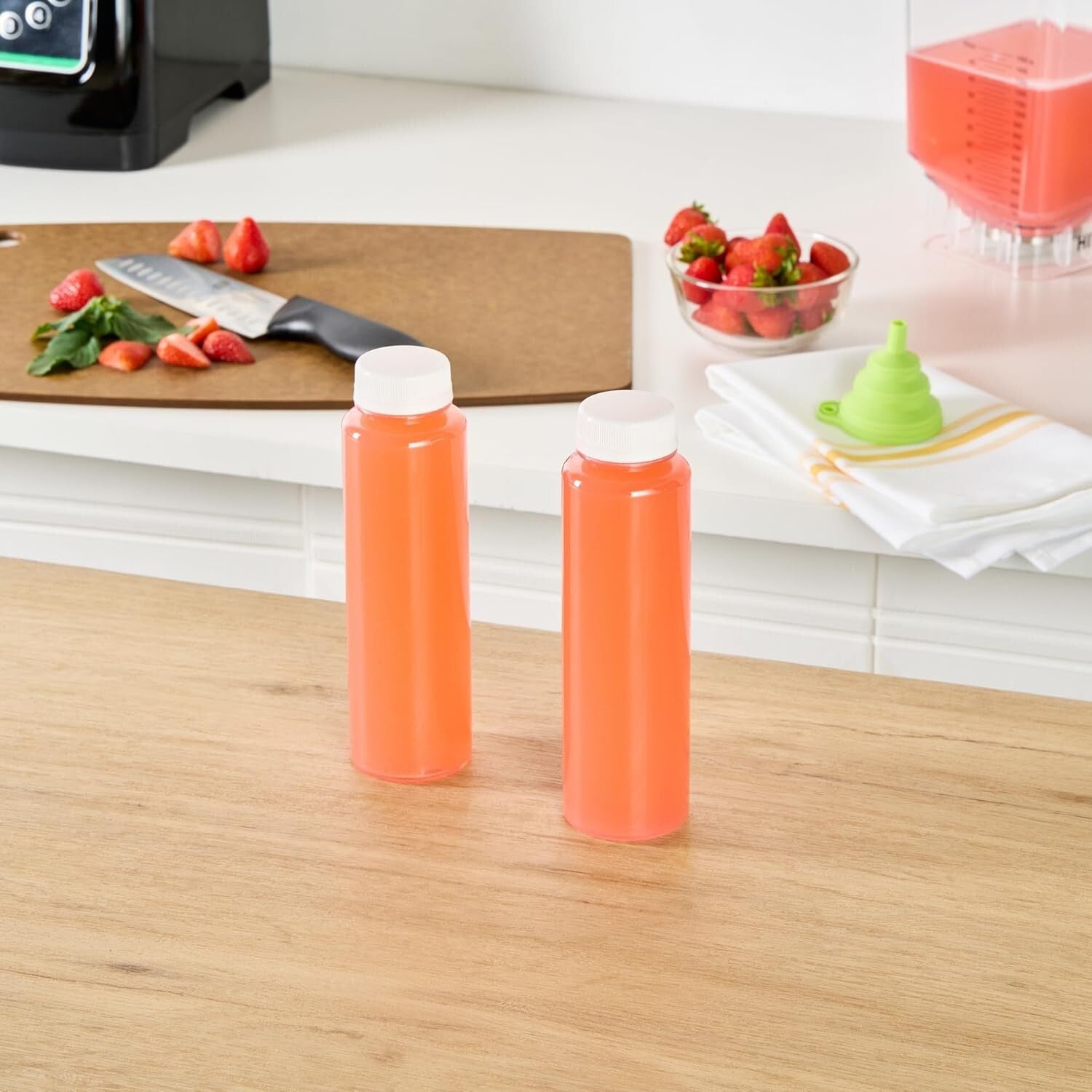 100 Recyclable 12 Oz Plastic Juice Bottles with Tamper-Evident Safety Caps