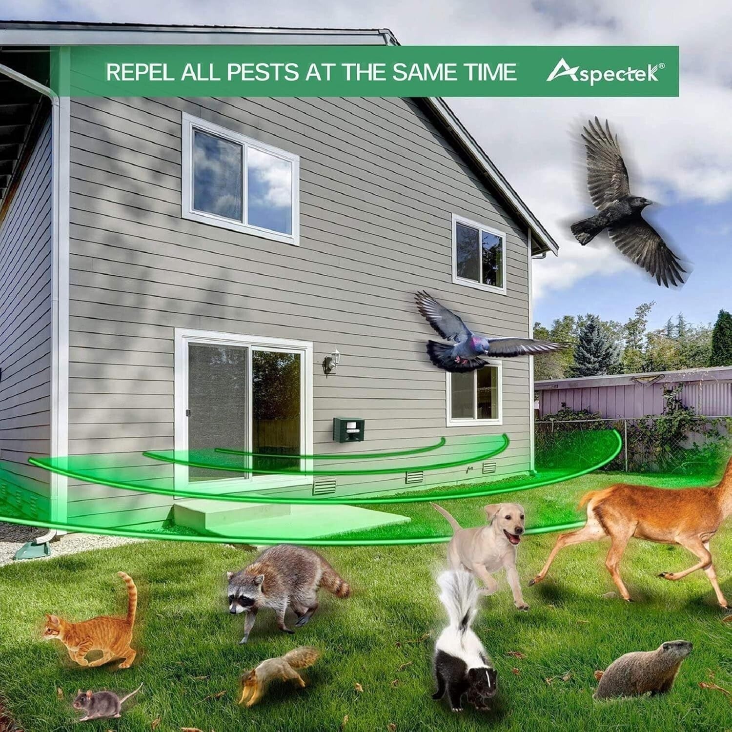 Adjustable Ultrasonic Animal Repeller - Waterproof with Extension Cord & 3 Modes