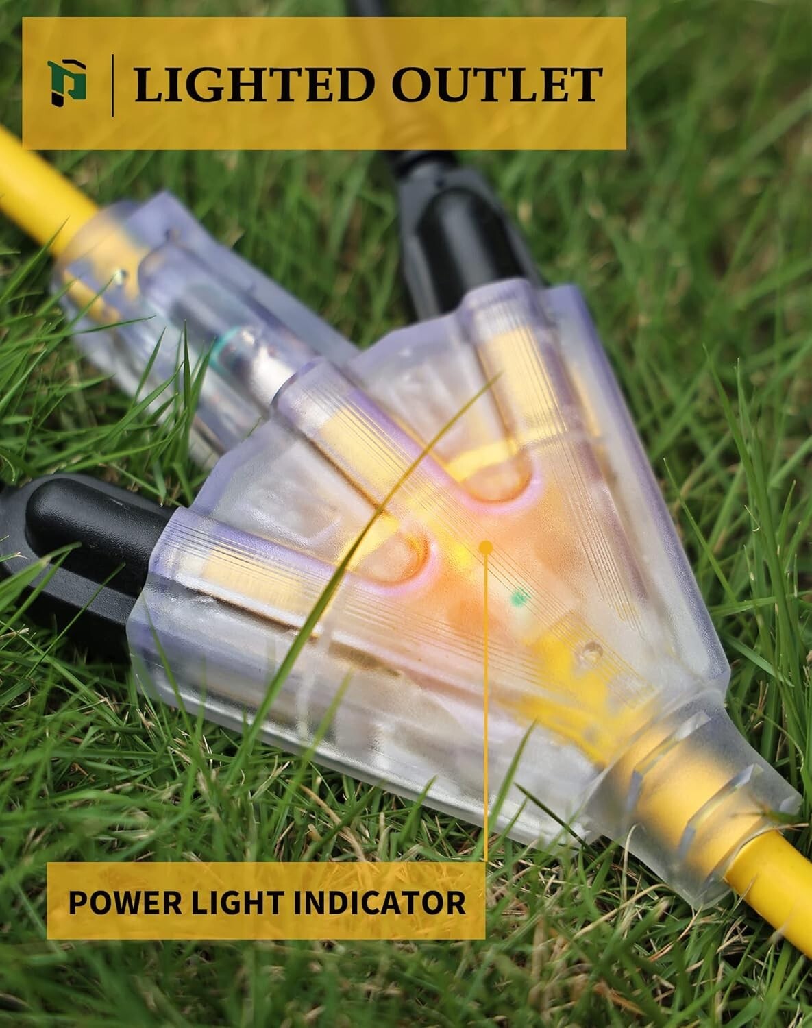 Durable Waterproof 25ft Extension Cord with 3 Outlets and Reliable Indicator