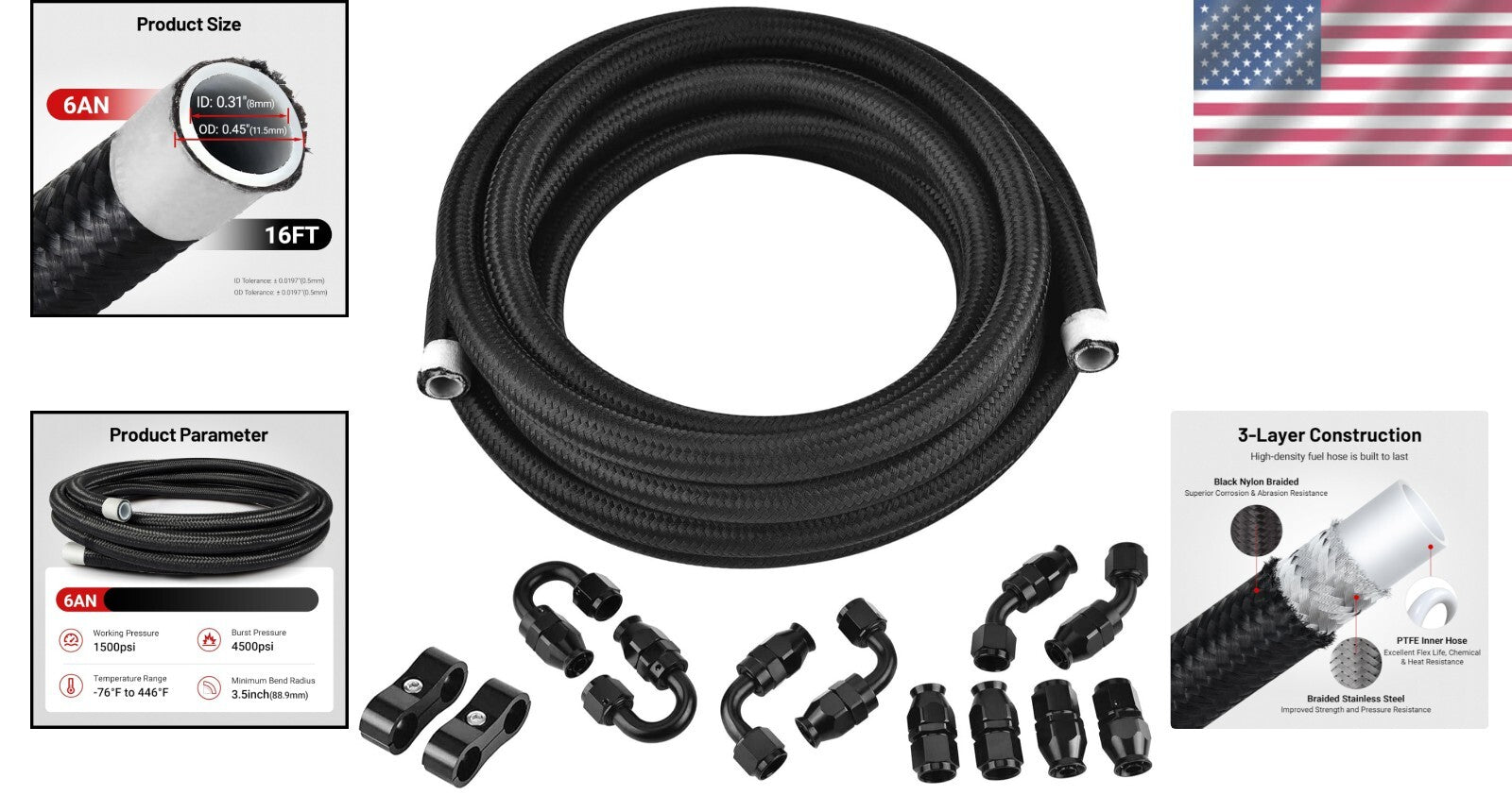 16FT 6AN High-Pressure Nylon Braided Fuel Line - Extreme Temperature Range