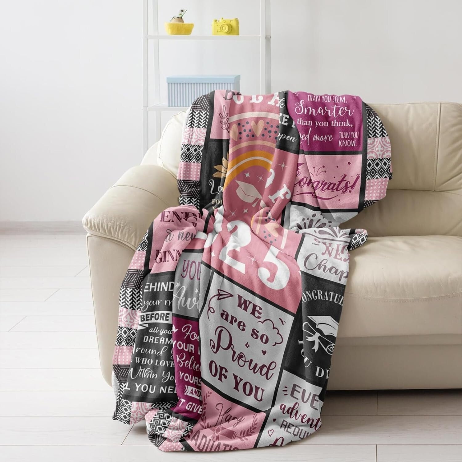 Multipurpose Pink Graduation Blanket 60x50 - Ideal Gift for Women Graduates 2025