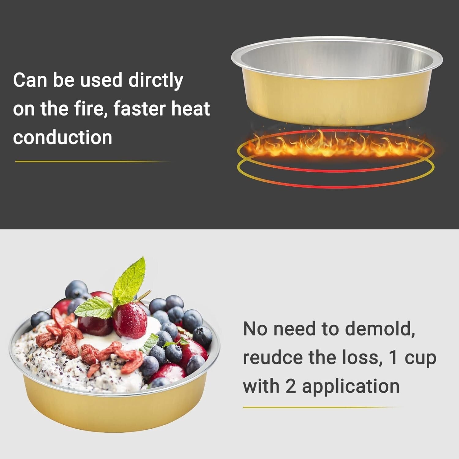 Bulk 100 Mini Cake & Tart Pans - Golden Disposable Aluminum Pie Tins with Lids