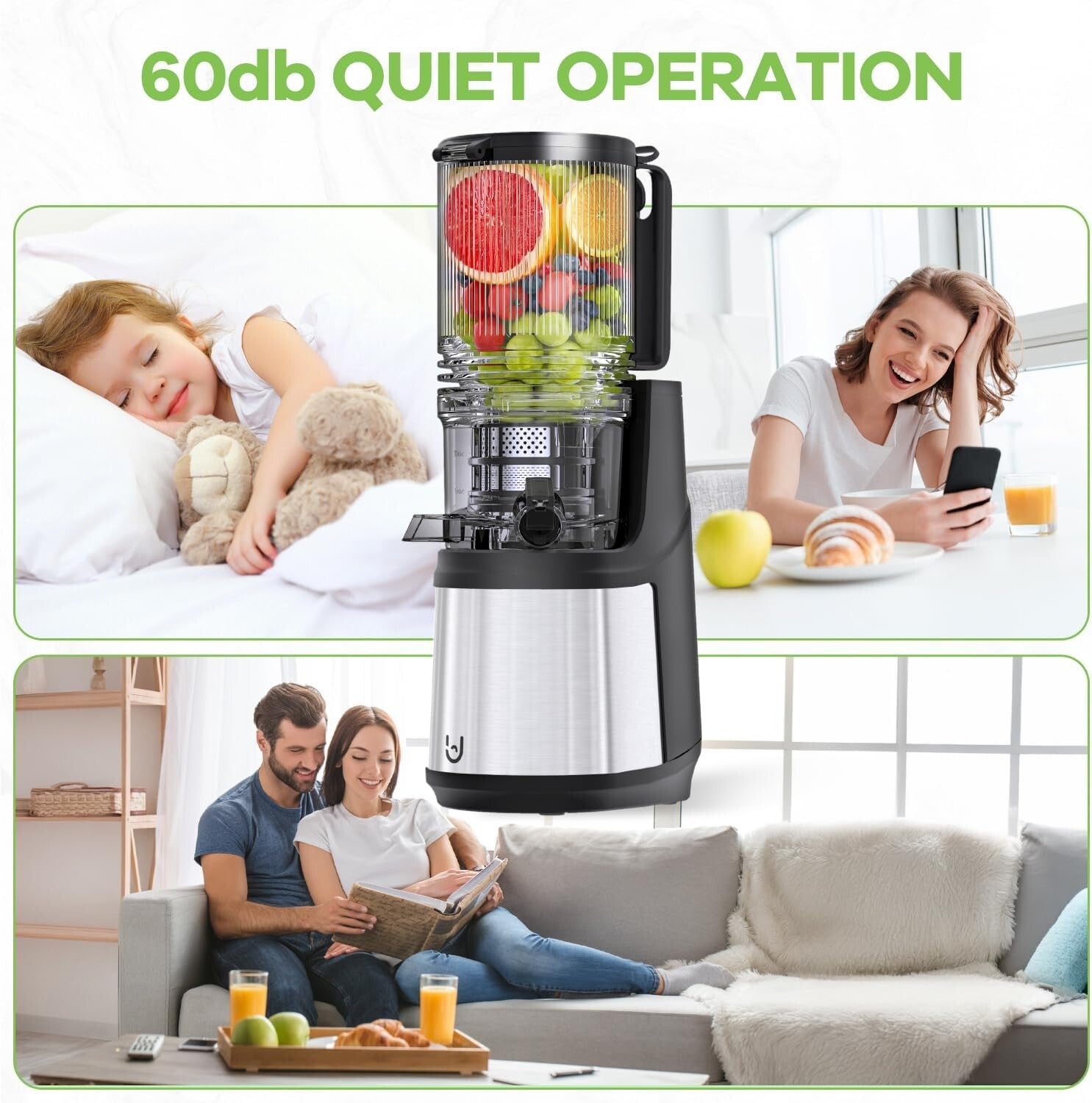 Compact Masticating Juicer - 5.8" Feeding Chute, High Juice Yield & Quiet Motor